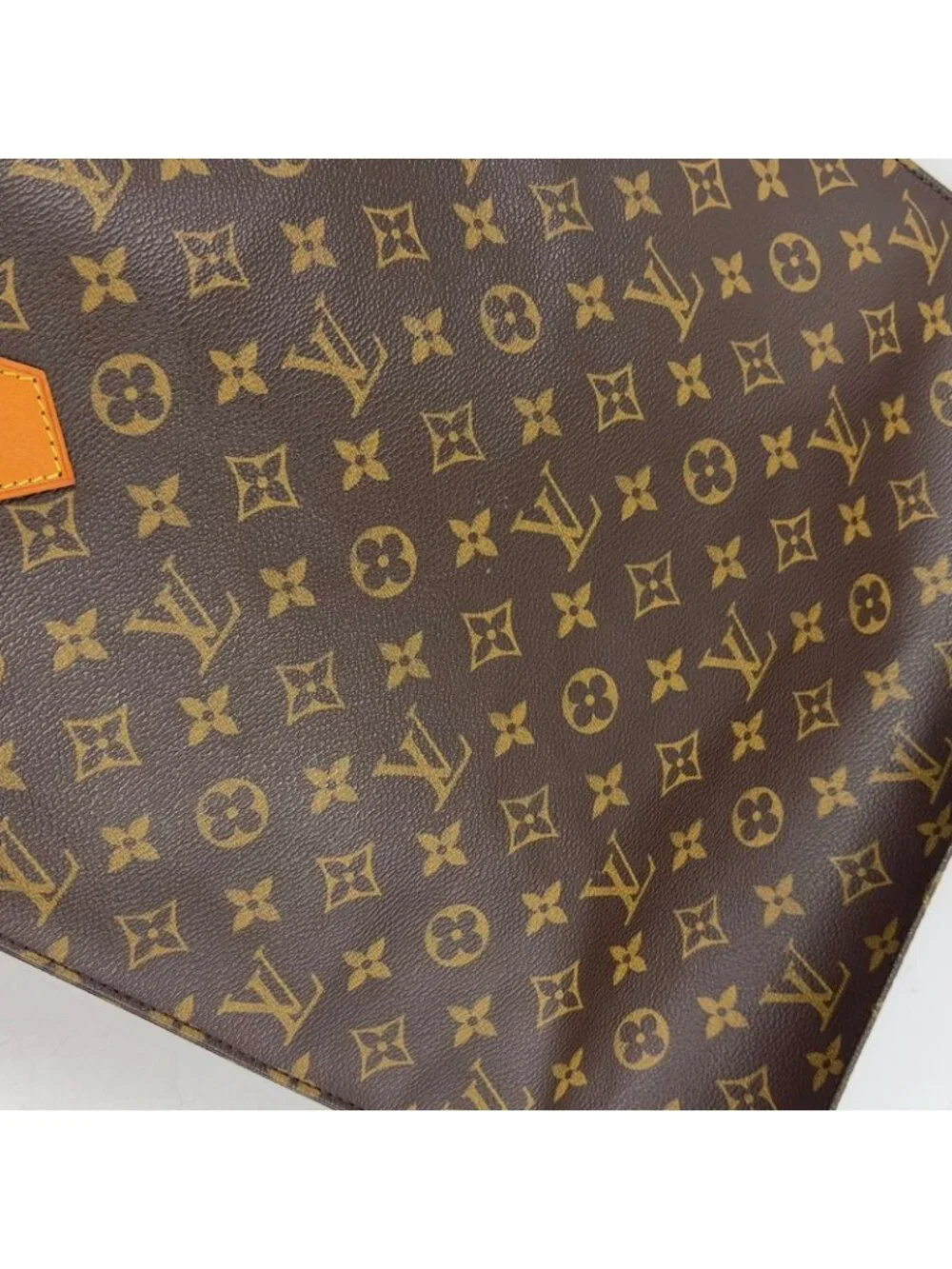 Louis Vuitton Sac Plat Monogram Handbag Leather Brown Light Tote Gold